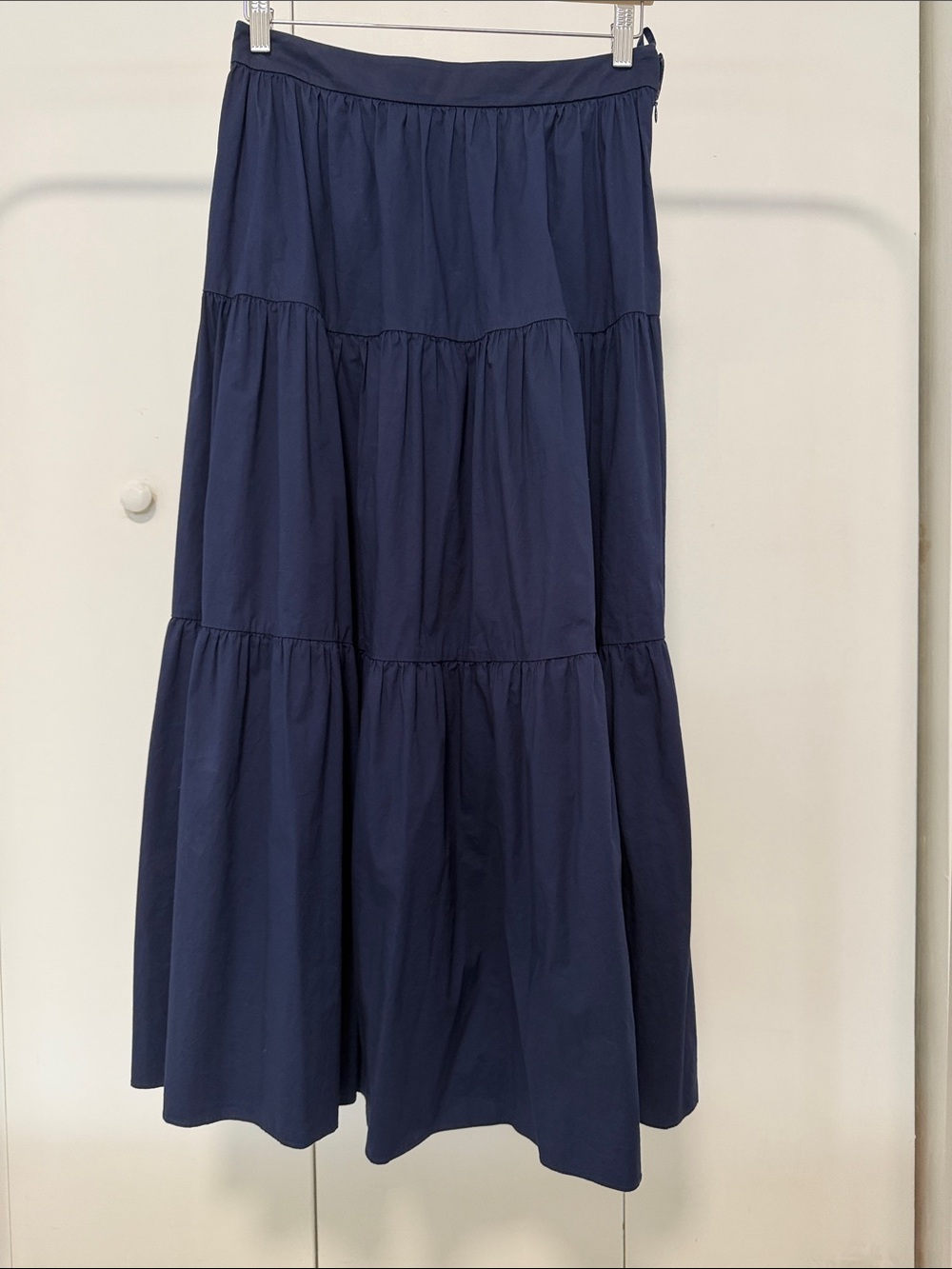 Staud Tiered Navy Cotton Poplin Maxi Skirt - Picture 4 of 8